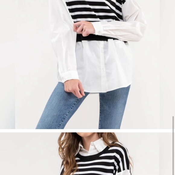 #038 BRAND NEW! Striped Vest Layered Woven Top - Picture 7 of 8